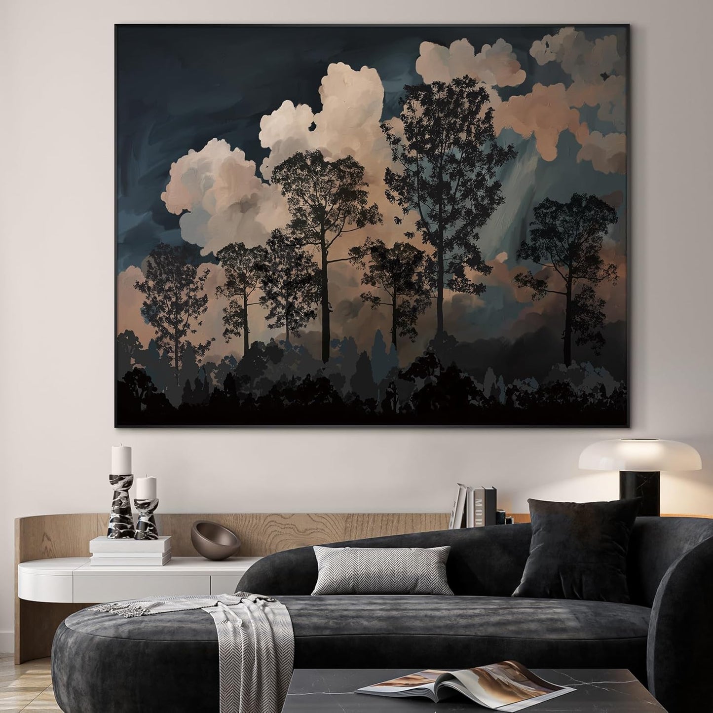 SIGNWIN 60"x72" Extra Large Framed Wall Art Silhouetted Trees at Dusk, Dramatic Forest and Cloudscape for Home Living Room Bedroom Decor (Frame Assembly Required)