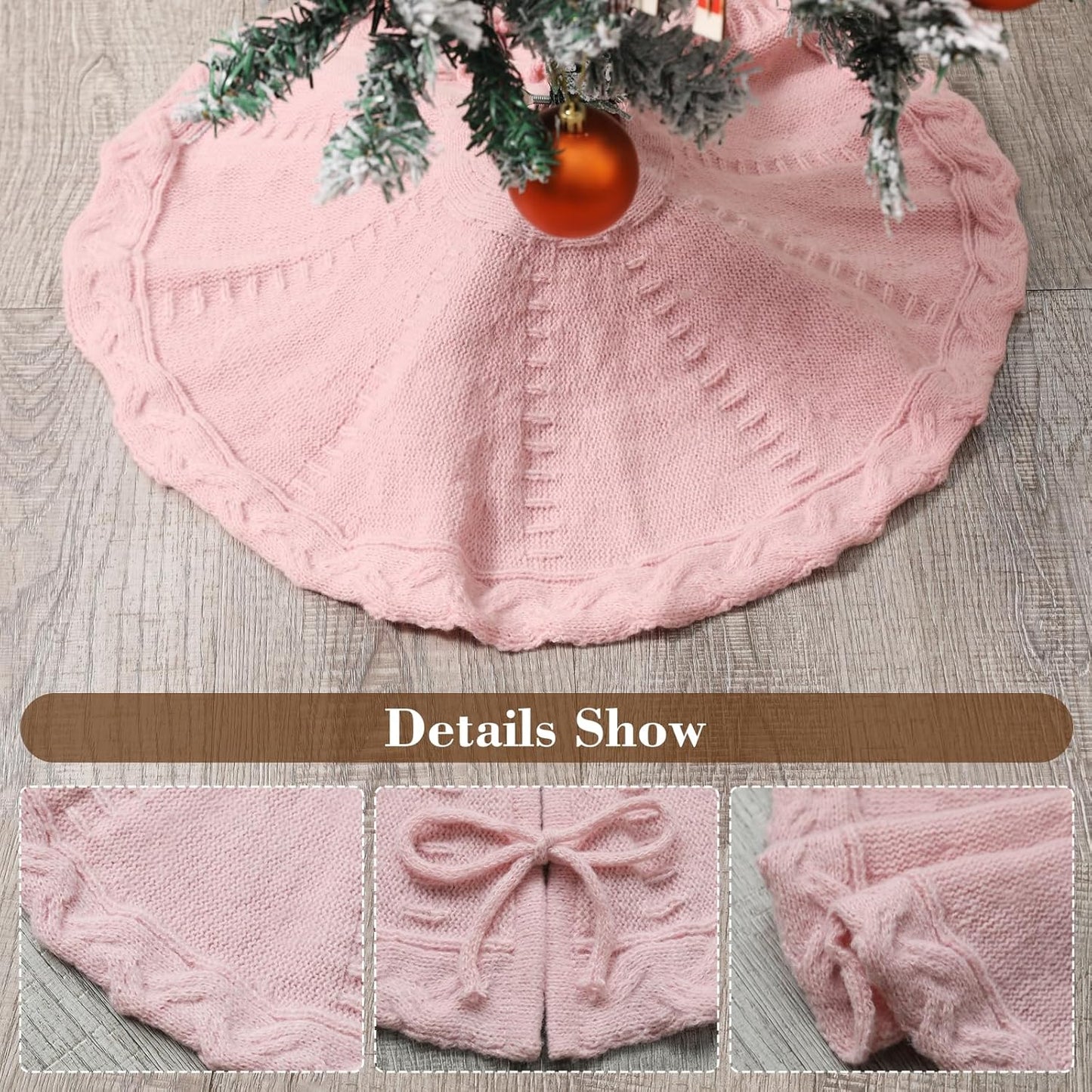 Mini Pink Tree Skirt,18 Inches Knitted Christmas Tree Skirt,Christmas Tree Decorations, Farmhouse Decor Xmas Holiday Home Party Decorations