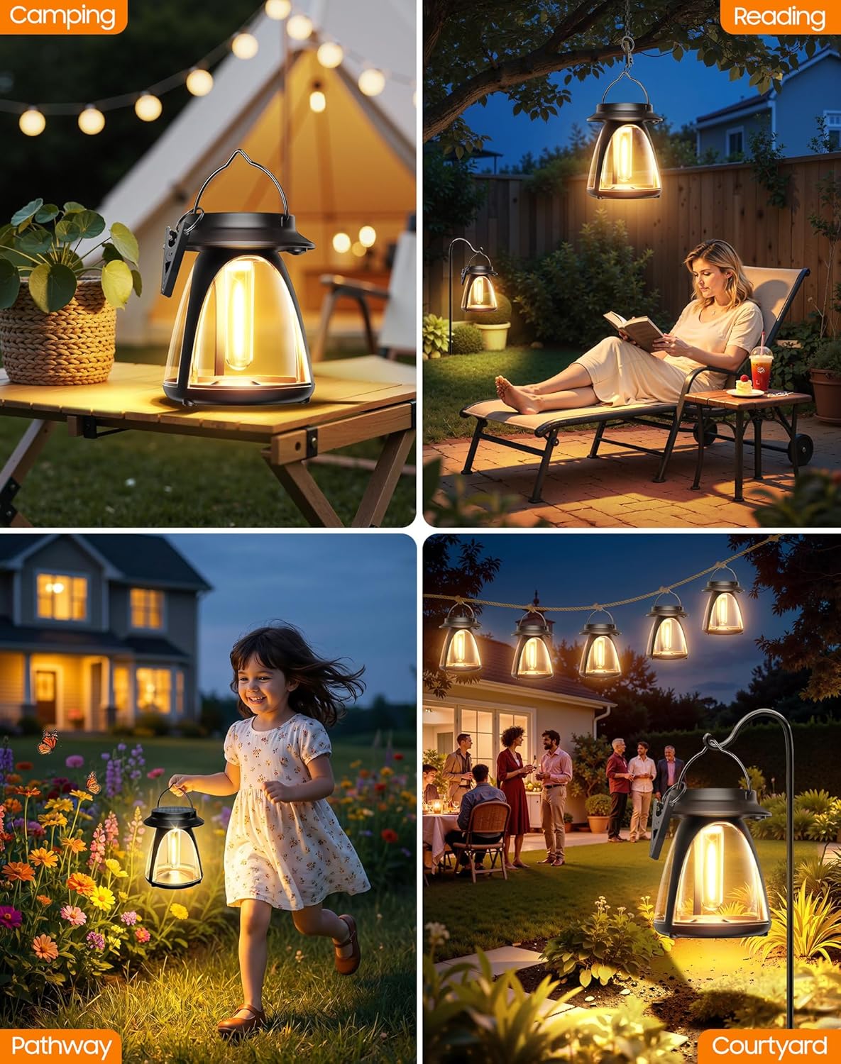 Solar Lanterns Outdoor 2 Pack, Hanging Solar Lights Waterproof IP65, 8-14h Long-lasting Warm Light, 2 Modes Solar Powered Modern Lantern/Lamp for Garden Patio Yard Decor, Gifts for Mom, Women, Old Men
