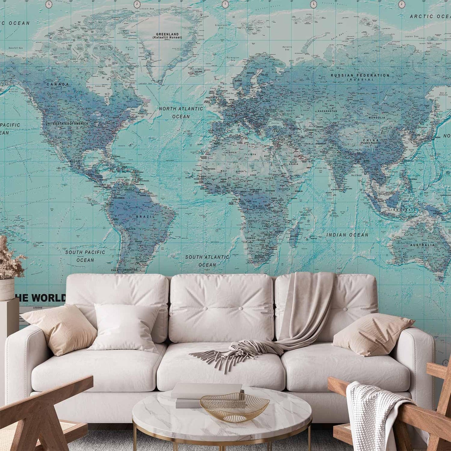 artgeist Premium Wall Mural World Map 98x69 in - XXL Non-Woven Wallpaper Fleece Wall Decor Photo Print Picture Image Design Home Map of The World k-A-0091-a-b