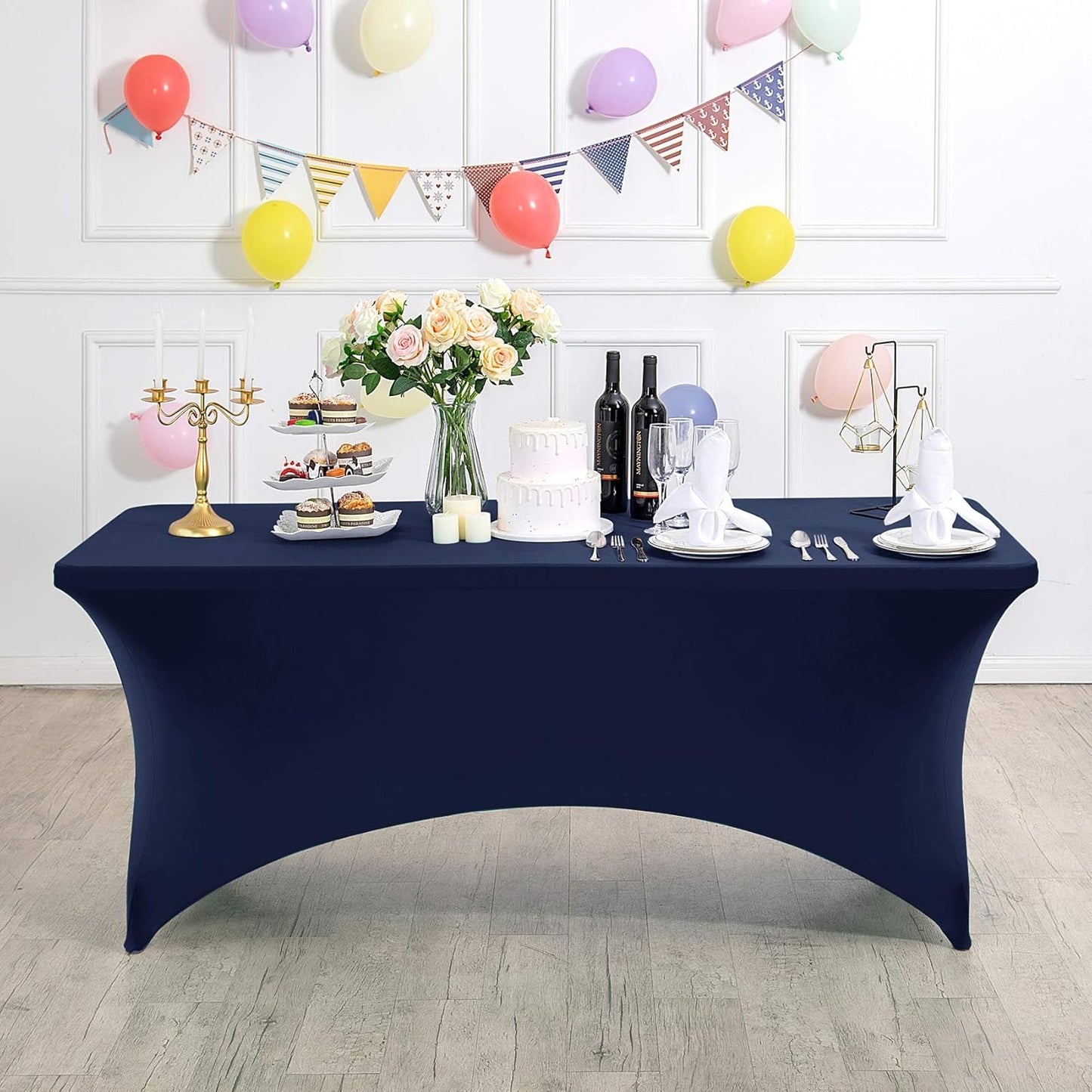 Spandex Table Cover for 4FT Table Universal Fitted Stretch Tablecloth for Party, Banquet, Wedding and Events-Navy