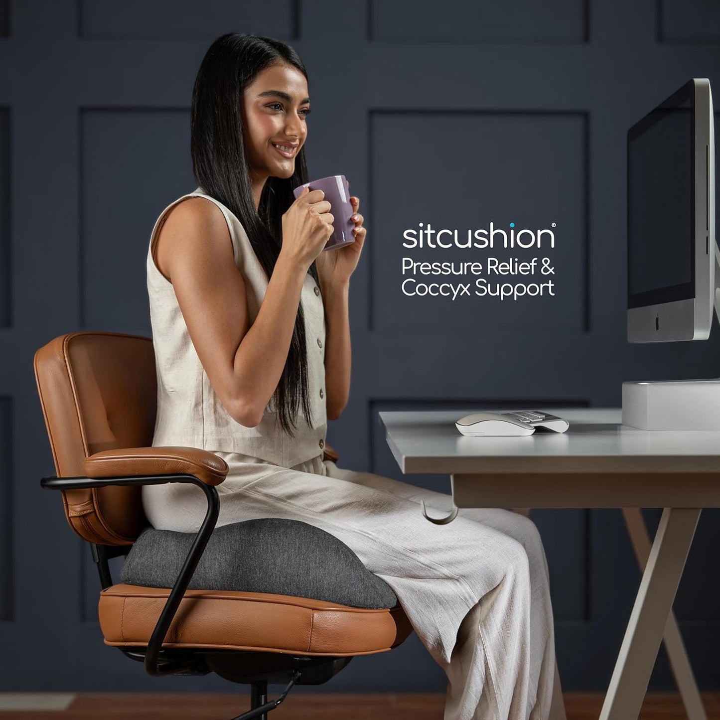 SitCushion X Large Office Chair Cushion for Sciatica Pain Relief, Memory Foam Seat Cushion for Car Seat Pad, Orthopedic Pillow. Computer Chair Cushion for Tailbone Pain Relief All Day Comfort (Gray)
