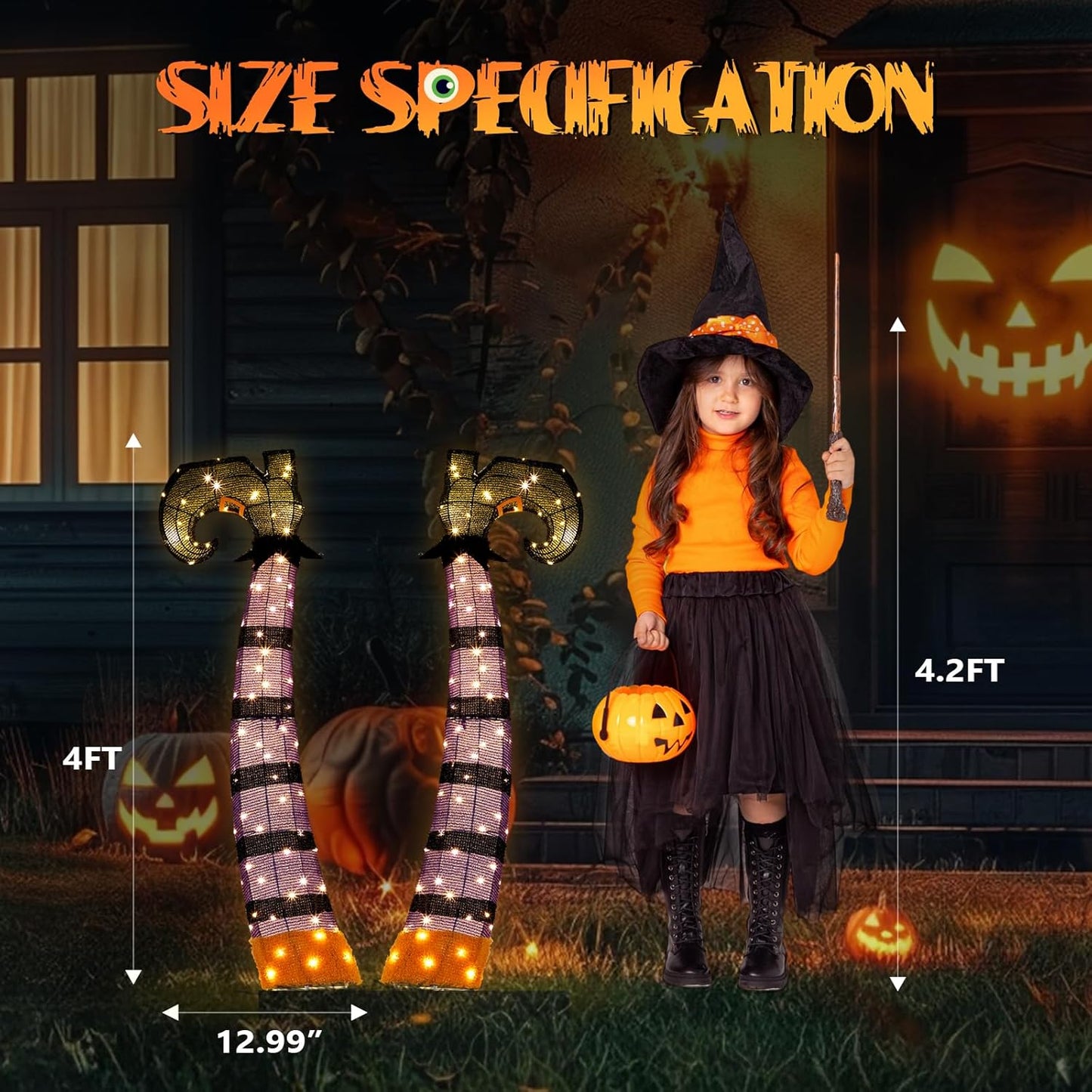 Yescom 4FT 2D Witch Legs Halloween Props Decorations Light Up with Stakes Lawn Outdoor