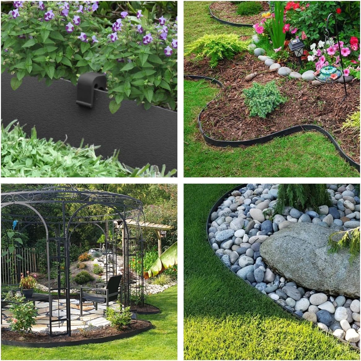 Black Plastic Garden Landscape Edging, 5” Tall Border Coil, Flexible and Strengthened with Anti-UV Treatment (100ft with 30pcs Stakes)