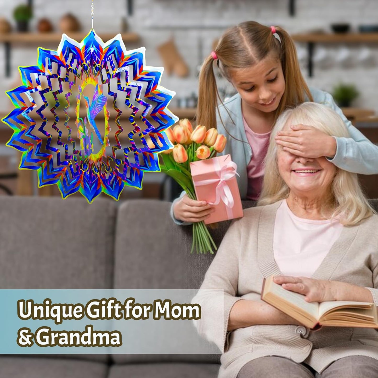 Hummingbird Wind Spinner,Hanging Wind Spinners Outdoor for Garden Decoration，15.7 inch 3D Stainless Steel Wind Sculpture for Indoor/Outdoor Decor