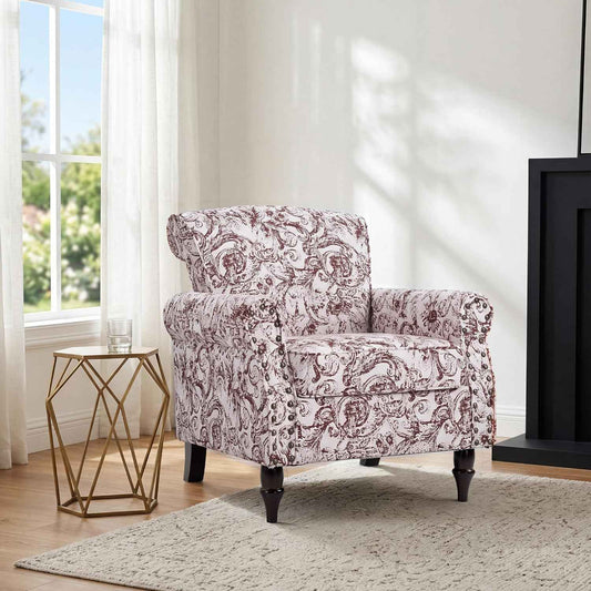 Accent Chair, Upholstered High Back Floral Armchair with Nailhead Trim & Wood Legs, Comfy Wingback Reading Single Sofa Chair for Small Spaces, Living Room, Bedroom (Rococo Black, Set of 1)