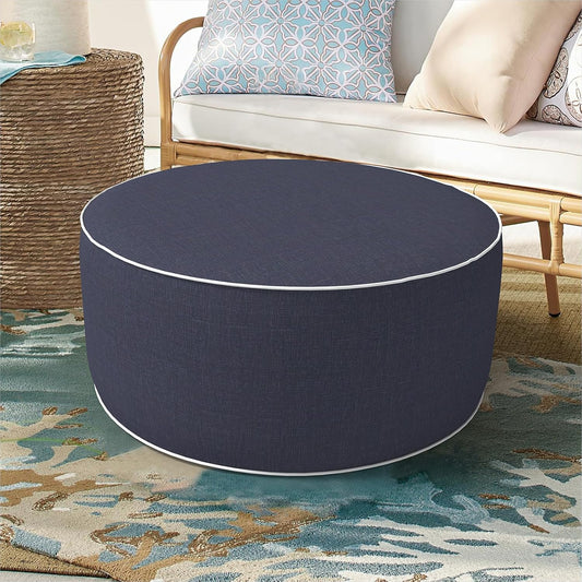Inflatable Ottoman Stool D21 xH9 for Outdoor/Indoor Use, Water Repellent Patio Foot Rest Stool with Portable Handle,Round Pouf Ottoman Suitable for Garden,Deck and Camping - Textured Navy