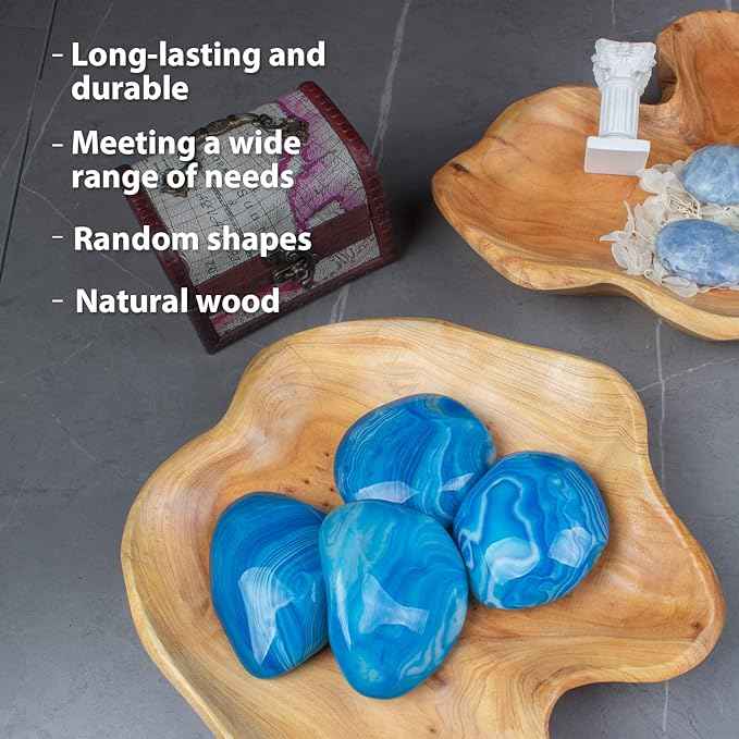 BTEOBFY Natural Wood Fruit Bowl, Unique Handmade Wood Serving Platter, Fruit Snack Dish for Sandwich Bread Serving, Appetizer Display, Vintage Ring Dish, Hand Carved Artworks，13-14in