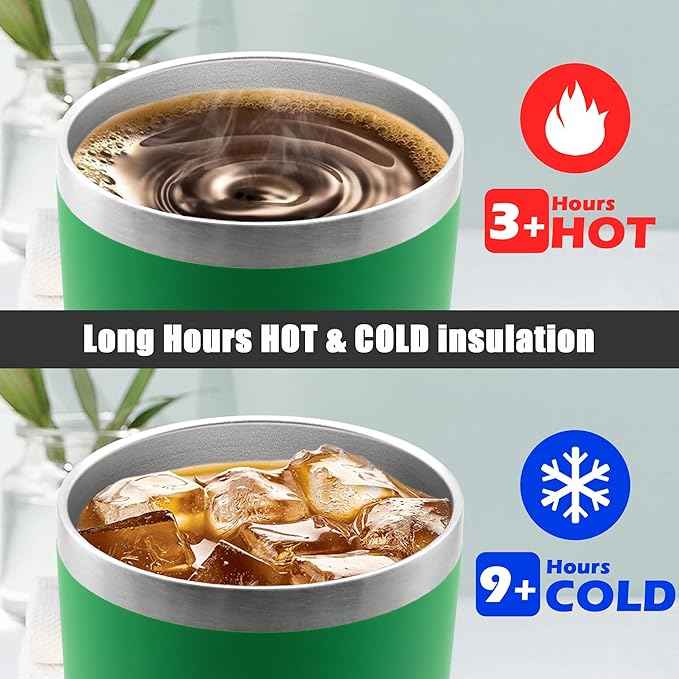 20 oz Tumbler Coffee Travel Tumblers Bulk with Lid Stainless Steel Double Wall Vacuum Insulated Mug Powder Coated Cups fit Car Cupholder for Hot and Cold - Green, 8Pack