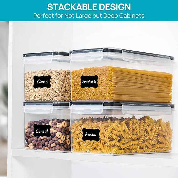 Vtopmart Airtight Food Storage Containers with Lids 8PCS Set 3.2L, Plastic Spaghetti Container for Pasta organizer, BPA Free Air Tight House Kitchen Pantry Organization
