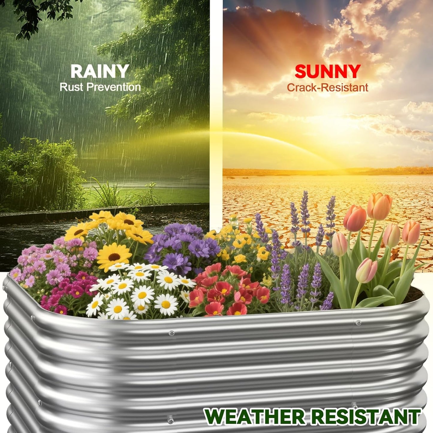 2 Pack Tall 2x2FT Corrugated Galvanized Steel Raised Garden Bed Outdoor, Metal Above Ground Garden Bed for Vegetables and Flowers, Raised Beds for Gardening-2x2FTx16inch