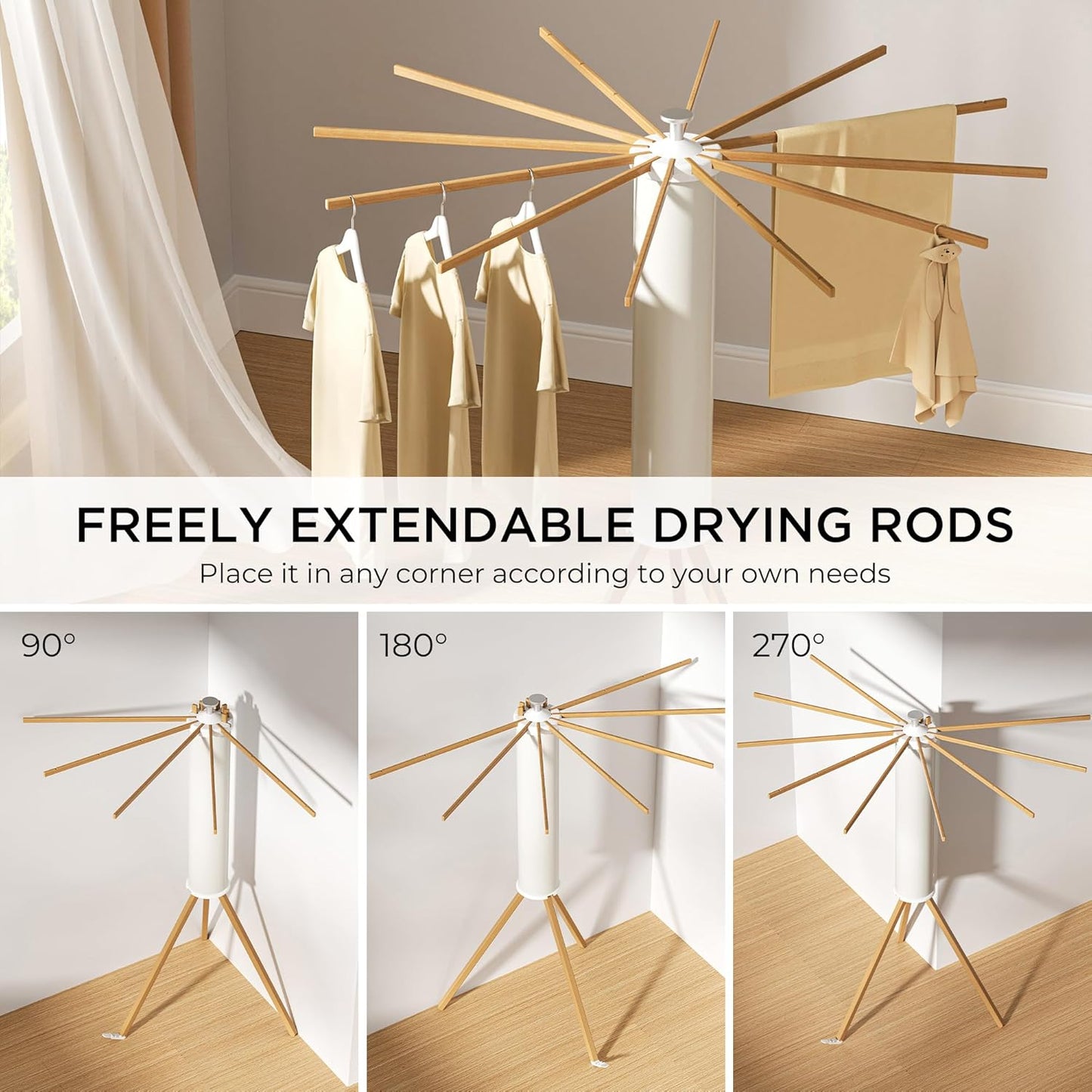 SUNOUTLY Tripod Clothes Drying Rack, Garment Rack Portable and Foldable Space Saving Laundry Drying Rack - Dryer Rack Clothing Floor Folding Balcony Bedroom Household