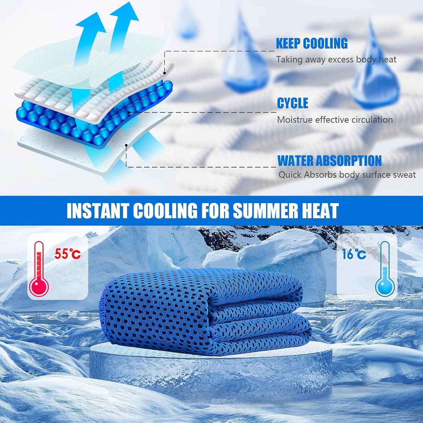 Leuceiy 4 Pack Cooling Towels (40"x12"), Cooling Towels for Neck and Face, Gym Towel for Working Out, Soft Breathable Microfiber Ice Towel for Yoga Sport Running Golf