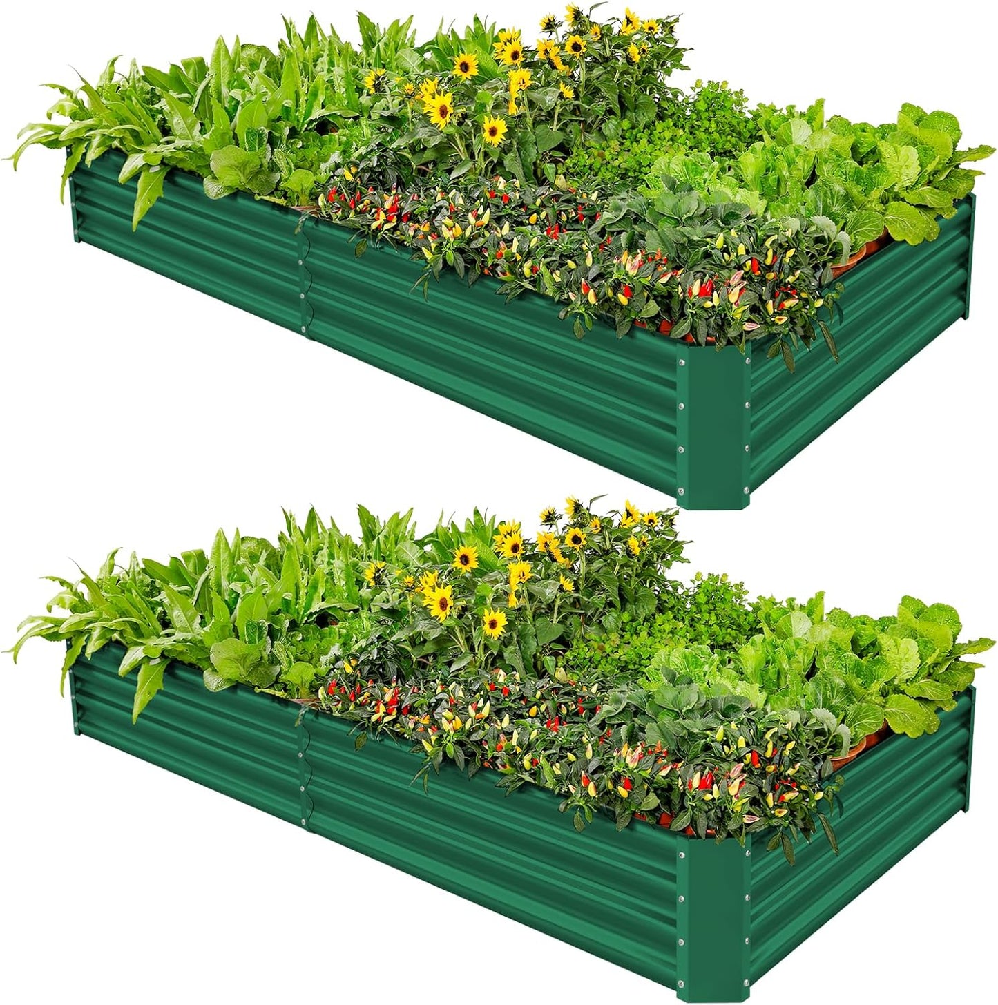 Land Guard 2 Pack 8×4×1ft Galvanized Metal Raised Garden Bed, Metal Planter Kit Box Outdoor for Deep-Rooted Vegetables, Flowers, Green and Herbs (Green)