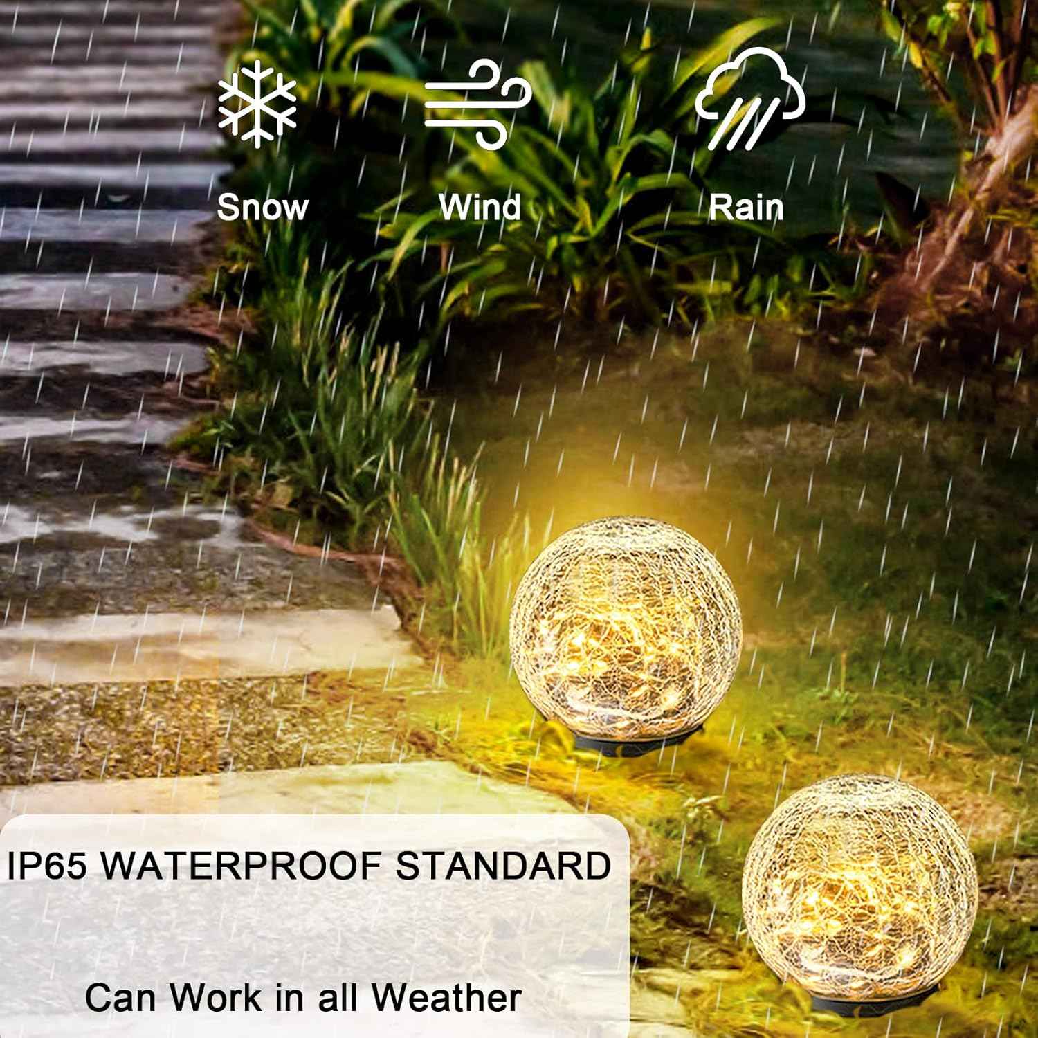 Hbaushun Garden Solar Lights 2 Pack,Outdoor Waterproof 30 LED Cracked Glass Ball Globe Solar Power Ground Lights for Pathway Path Yard Patio Lawn, Outdoor Christmas Decoration Landscape 4.7''