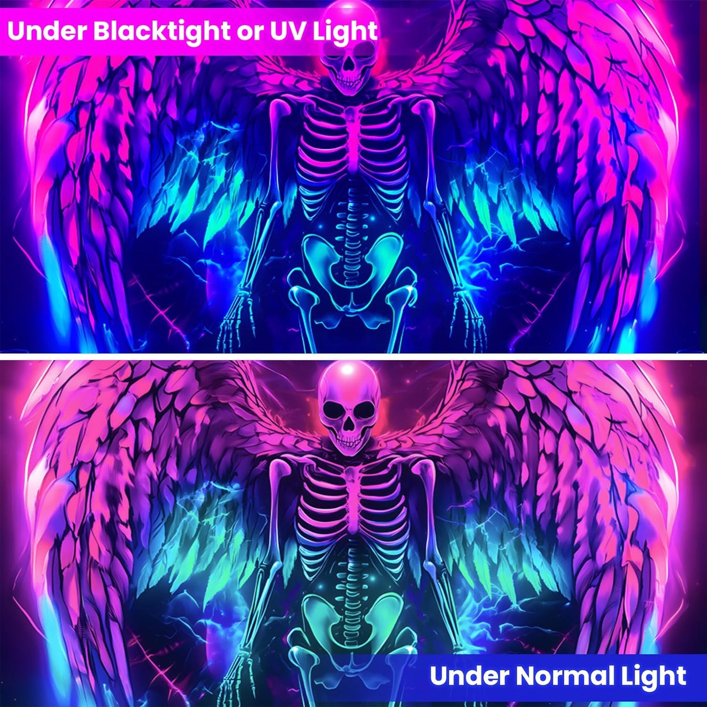 Blacklight Tapestry,WingTapestry Glow In The Dark,UV Reactive Black Light Upright Posters Wall Hanging for Bedroom Dorm Living Room Backdrop Decor (wing13, 59L" x 51W")