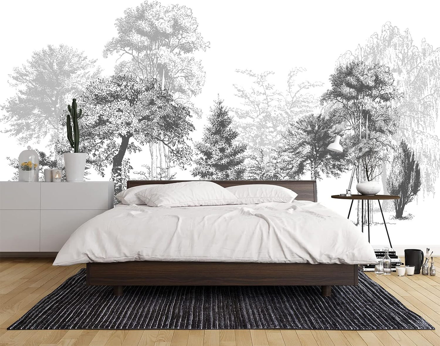 Black and White Oil Painting Forest Wall Mural Wallpaper for Bedroom 103" x 69"