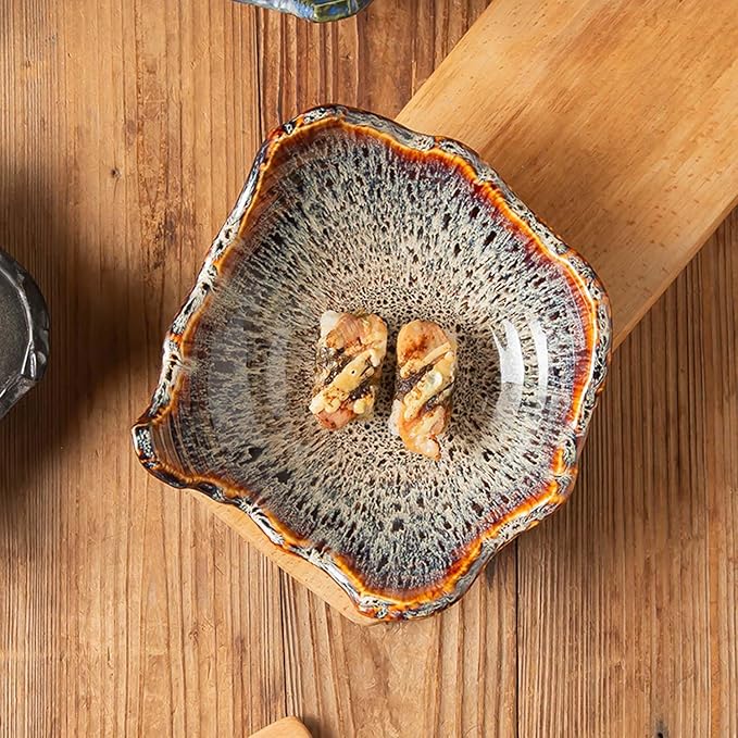 8" Small Ceramic Decorative Bowl 1 Pice – Irregular Rim Reactive Glaze Candy Plate, Berry Bowl, Entryway Catchall, Japanese Style Fruit Dish for Tabletop or Home Decor (Reactive Glaze)
