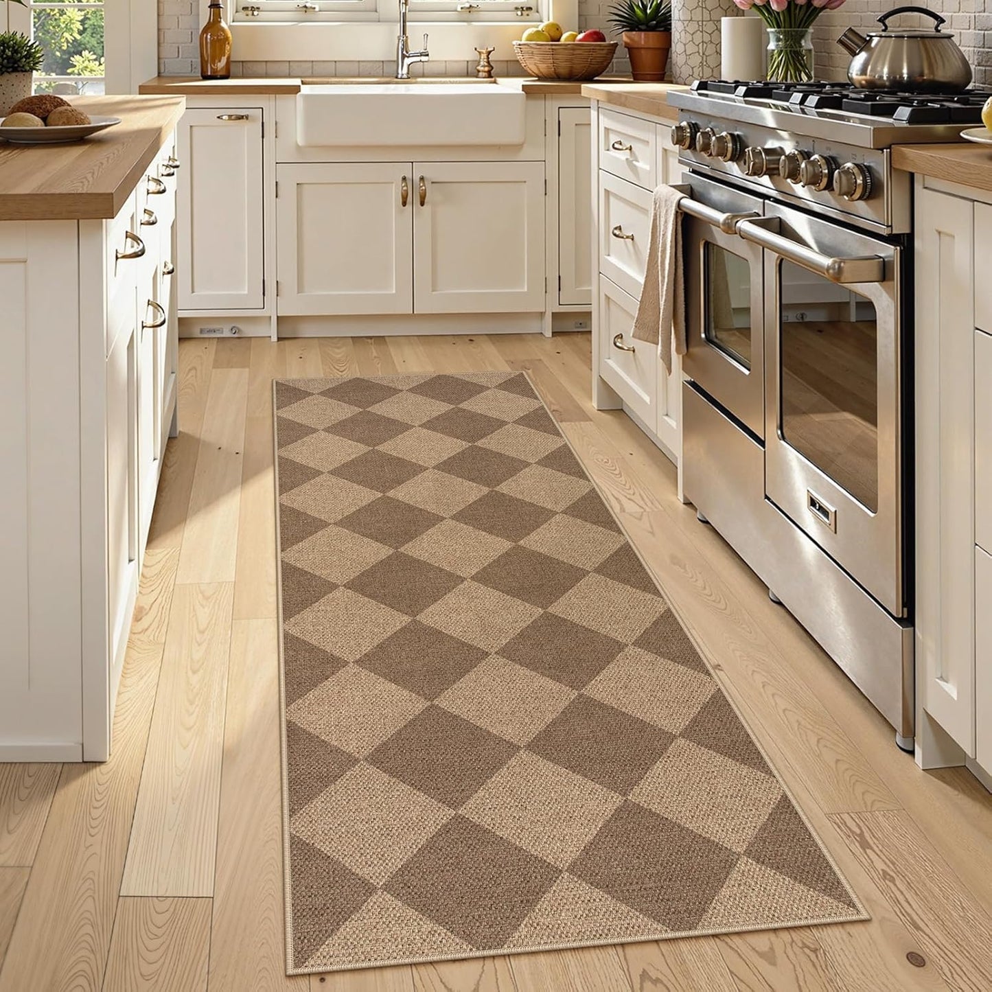 Lahome Checkered Easy Jute Runner Rug, 2x6 Kitchen Mats for Floor Non Slip Washable Entryway Runner, Checkerboard Nature Indoor Outdoor Carpet for Hallway 6ft Entry