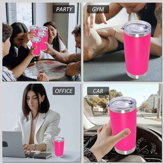 AIANJI 20oz Tumbler Bulk Stainless Steel Tumblers with Lid Vacuum Insulated Double Wall Travel Coffee Mug Powder Coated Tumbler Cup for Hot and Cold Drinks(Hot Pink, 1 pack)