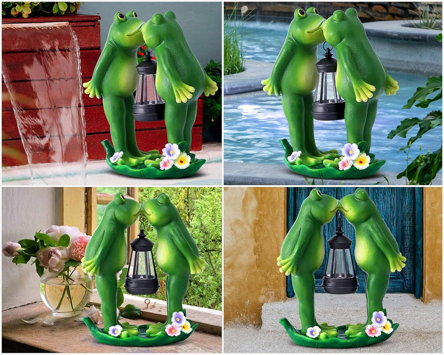 Solar Frogs Statue for Garden Mother's Day Decorations Solar Lantern LED Yard Decorations for Porch Patio,Yard,Lawn - Frog Statue Gifts for Women Mom Grandma (Kiss Frog)
