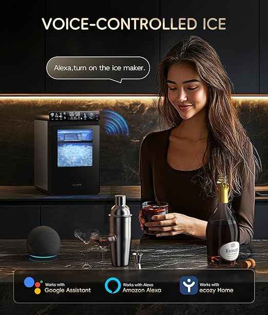 ecozy Nugget Ice Maker Countertop, First Full-Color Smart Panel 44 lbs/24H Ice Machine with APP & Voice Control, Double-Layer Insulation, Pull-Out Water Tank, Soft Pebble Chewable Ice, Self-Cleaning