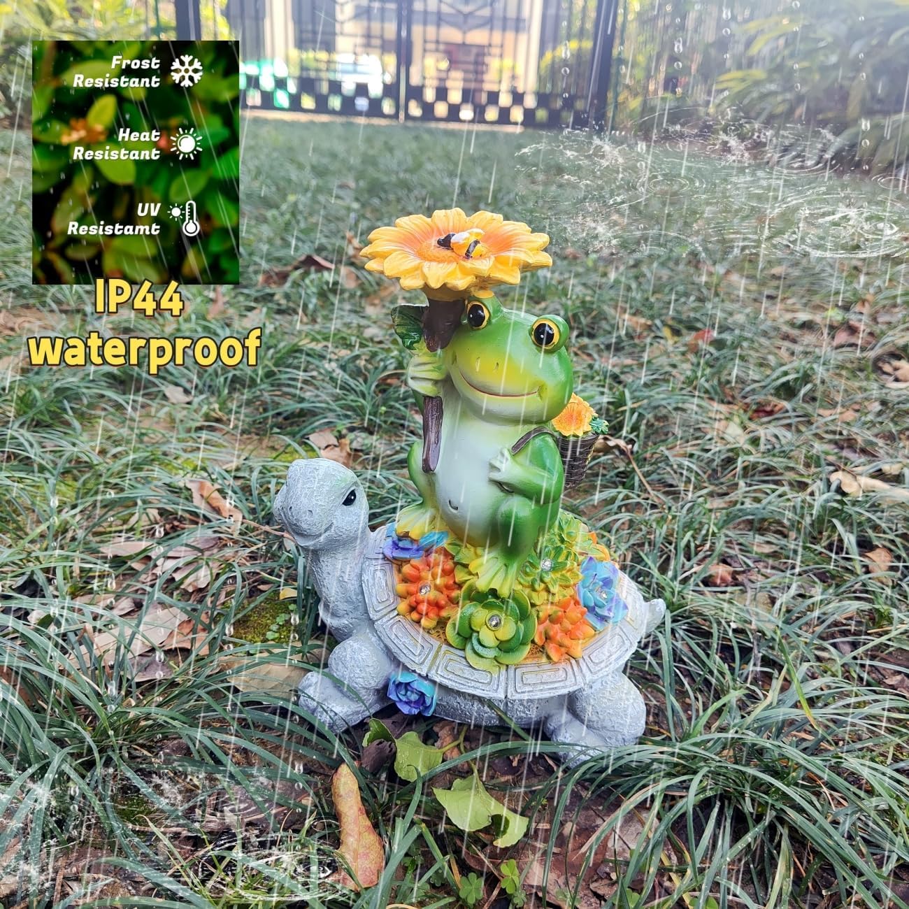 Mrocioa Gnome Solar Outdoor Garden Decor with Light, Gnomes Statues with LED Lantern Fall Outdoor Porch Patio Yard Art Decoration Holiday Gardening Gifts Figurine Lights (Frog with Mushroom)