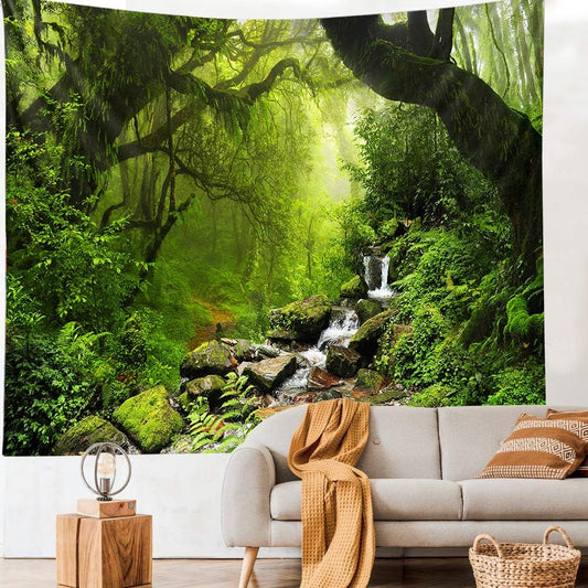 Llamazing Forest Tapestry - Green Creek, 60''L51''W - Magic Landscape for Living Room & Bedroom Decor
