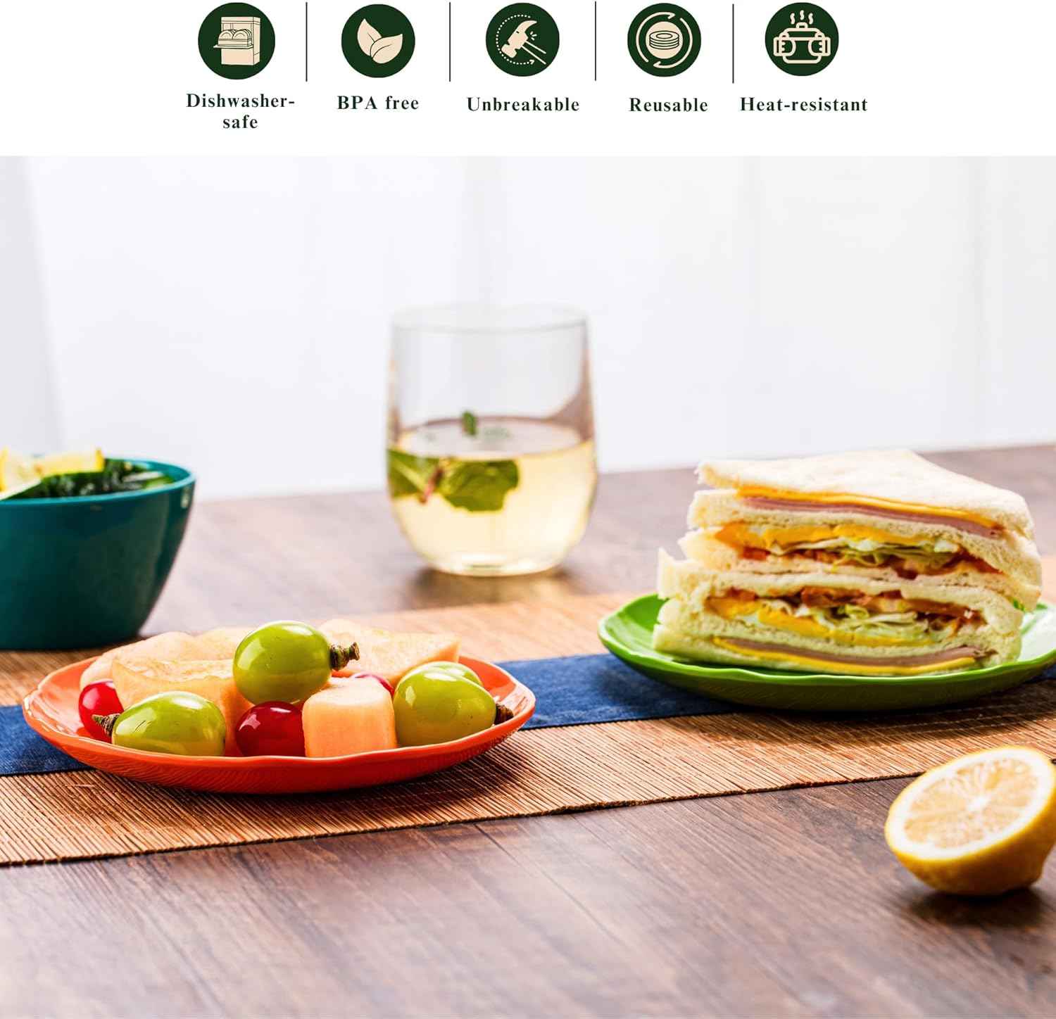 6.7-Inch Melamine Dessert Plates (Set of 6) - Unbreakable and Reusable Dinnerware with Ceramic Feel, Stackable and Dishwasher-Safe (Multi-color)