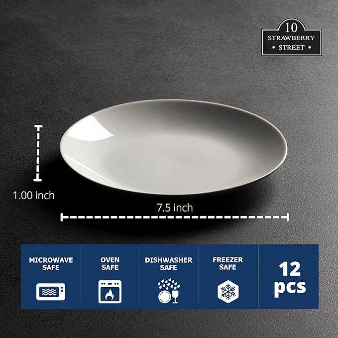 10 Strawberry Street 7.5" Catering Coupe Salad/Dessert Plate, Set of 12,White