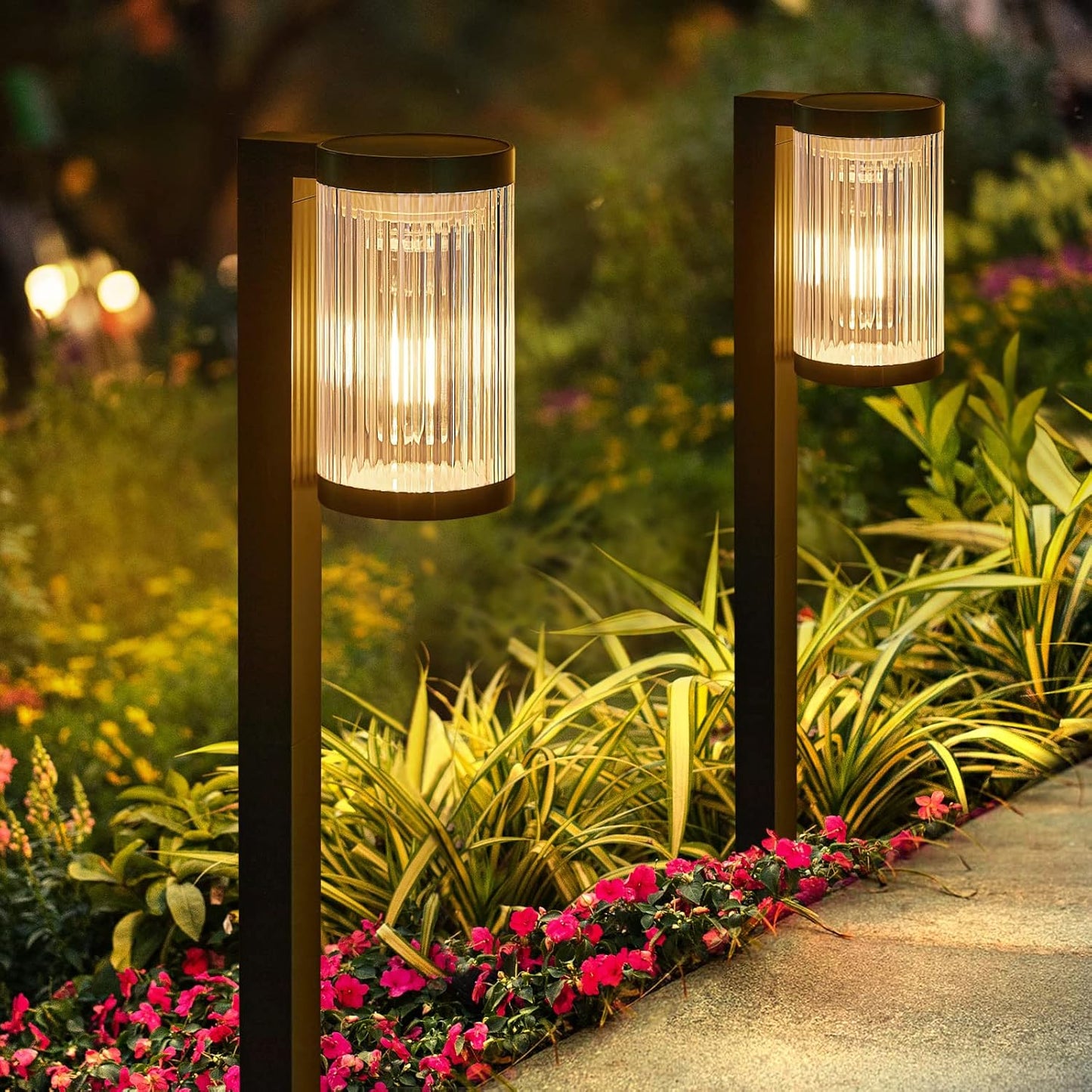 Solar Pathway Lights Outdoor, 2 Pack Upgraded Solar Outdoor Lights Super Bright Up to 12Hrs, IP65 Waterproof Solar Garden Lights Outdoor Solar Lights for Outside Yard Landscape Path Walkway