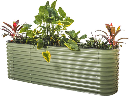 Vego garden 32" Extra Tall Raised Garden Bed Kits, 9 in 1 Modular Raised Planter Box for Vegetables Flowers Fruits Oval Metal Raised Garden Bed- Olive Green