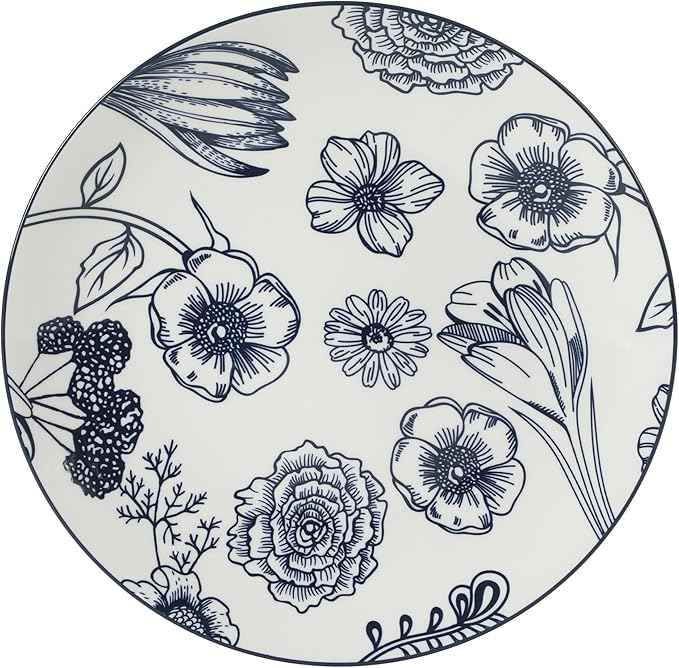 Gibson Home Westerly Court 16-Piece Dinnerware Set, Blue Floral Stoneware Plates & Bowls, Service for 4, Round Durable Everyday Dish Set