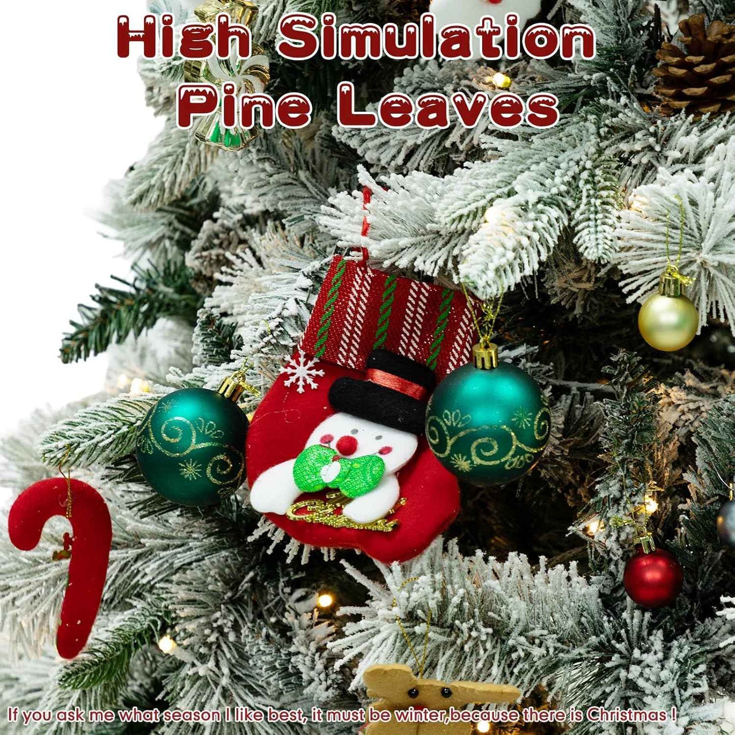 7Ft Prelit Christmas Tree,Snow Flocked Artificial Hinged Holiday Christmas Pine Tree,Xmas Tree w/400 LED Lights and 1500 Snow Flocked Branch Tips for Home,Office,Party Decoration