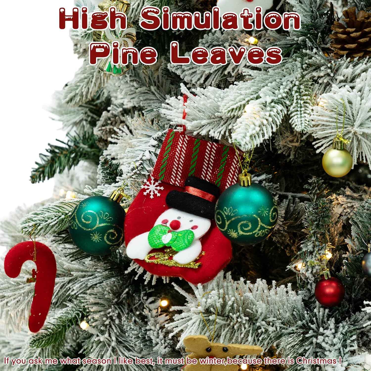 7Ft Prelit Christmas Tree,Snow Flocked Artificial Hinged Holiday Christmas Pine Tree,Xmas Tree w/400 LED Lights and 1500 Snow Flocked Branch Tips for Home,Office,Party Decoration