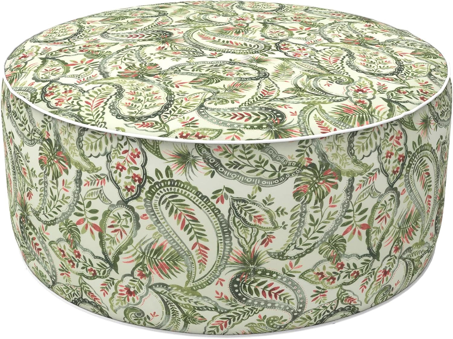 LVTXIII Outdoor Inflatable Ottoman, Fade-Resistant Round Footrest Stool D31”x H14”, Portable Patio Pouf for Garden Camping or Home Use, Faylinn Shadow Paisley