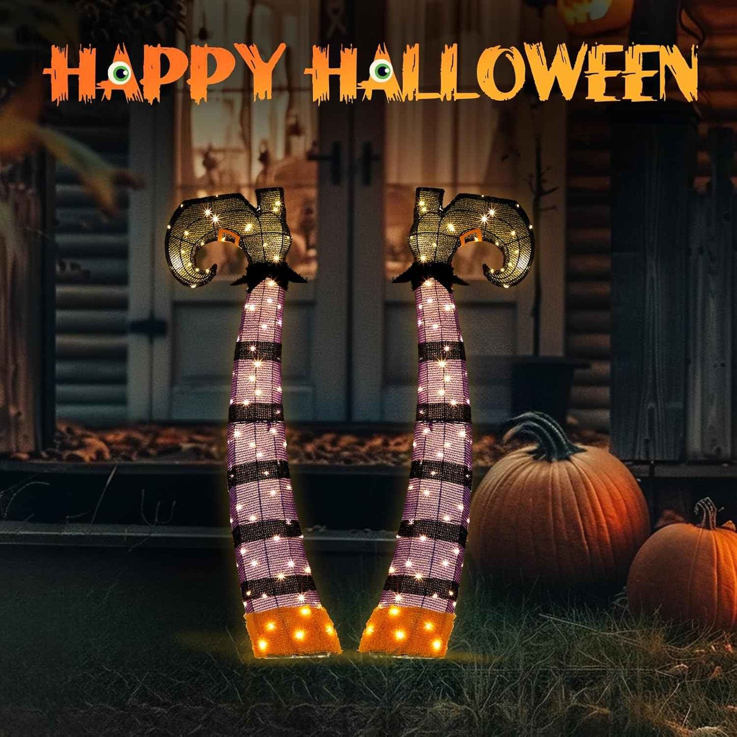 Yescom 4FT 2D Witch Legs Halloween Props Decorations Light Up with Stakes Lawn Outdoor