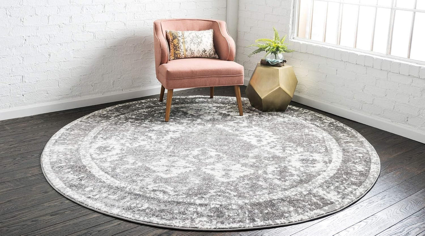 Unique Loom Rosso Collection Vintage, Traditional, Bohemian, Geometric, Distressed, Southwestern Area Rug, 8' 0" x 8' 0", Gray/Ivory