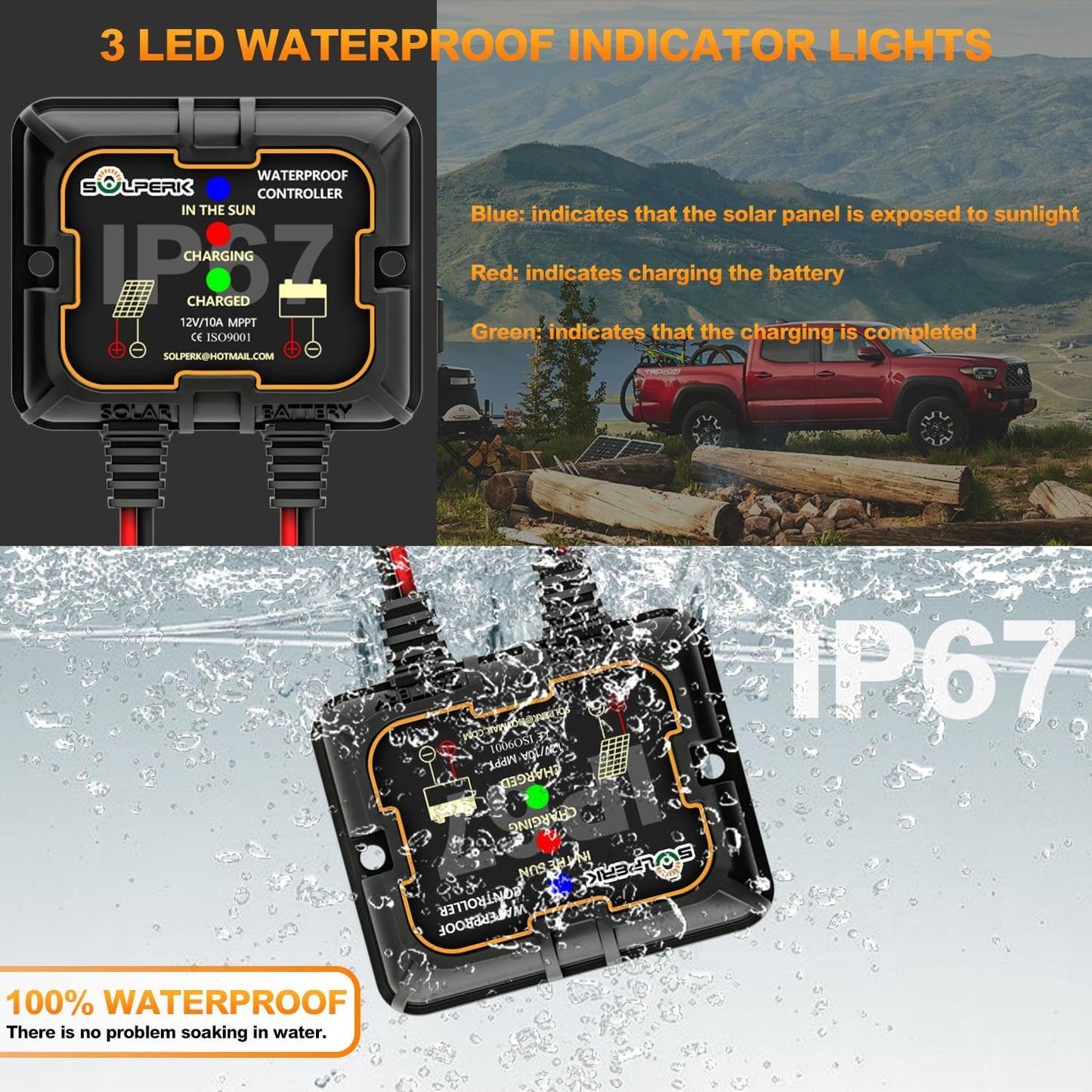 SOLPERK 10W Solar Panel Solar Battery Charger 12V Solar Panel Kit + MPPT Charge Controller, Suitable for Automotive, Motorcycle, Boat, ATV, Marine, RV, Trailer, Snowmobile, Off Grid System