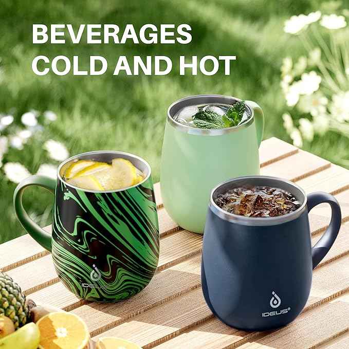Ideus 16 oz (470 ml) Insulated Coffee Mug with Handle and Lid, Double Wall Stainless Steel Vacuum Thermal Coffee Mug, Travel Coffee Cup Thermal Cup for Home and Office (Green Zebra)