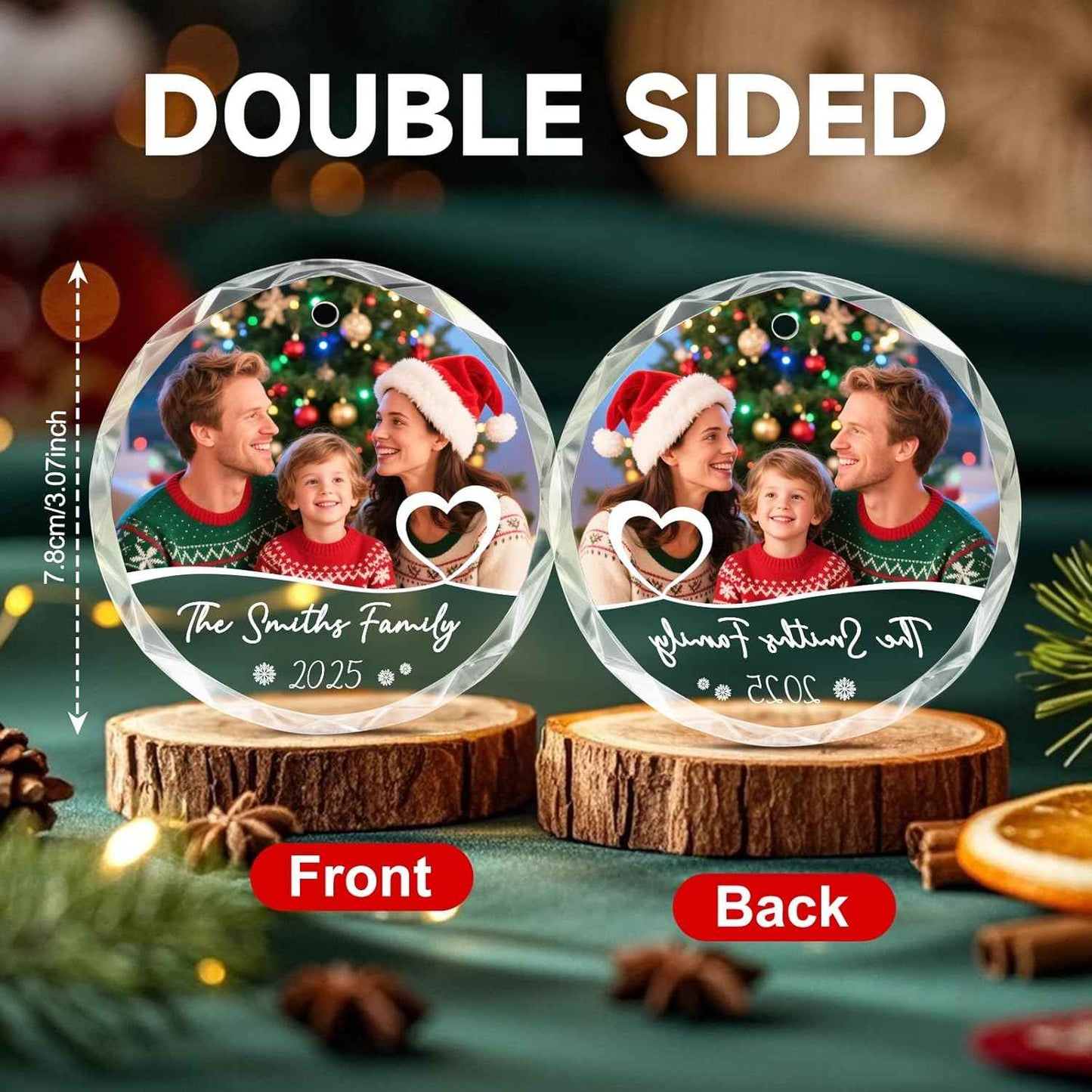 Personalized Family Christmas Ornaments 2025, Acrylic Custom Photo Text Ornament for Xmas Tree Decorations, Customized Wedding Gift for Family, Couples, Mom, Dad, Him, Her
