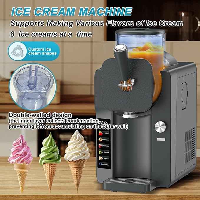 Ice Cream Maker, Slushie Machine for Home, Slushy Machine 70 oz Margarita Machine with 6 Preset Programs for Ice Cream, Milkshake, Cocktail, Frappés, 9-level Adjustable Thickness, Gray