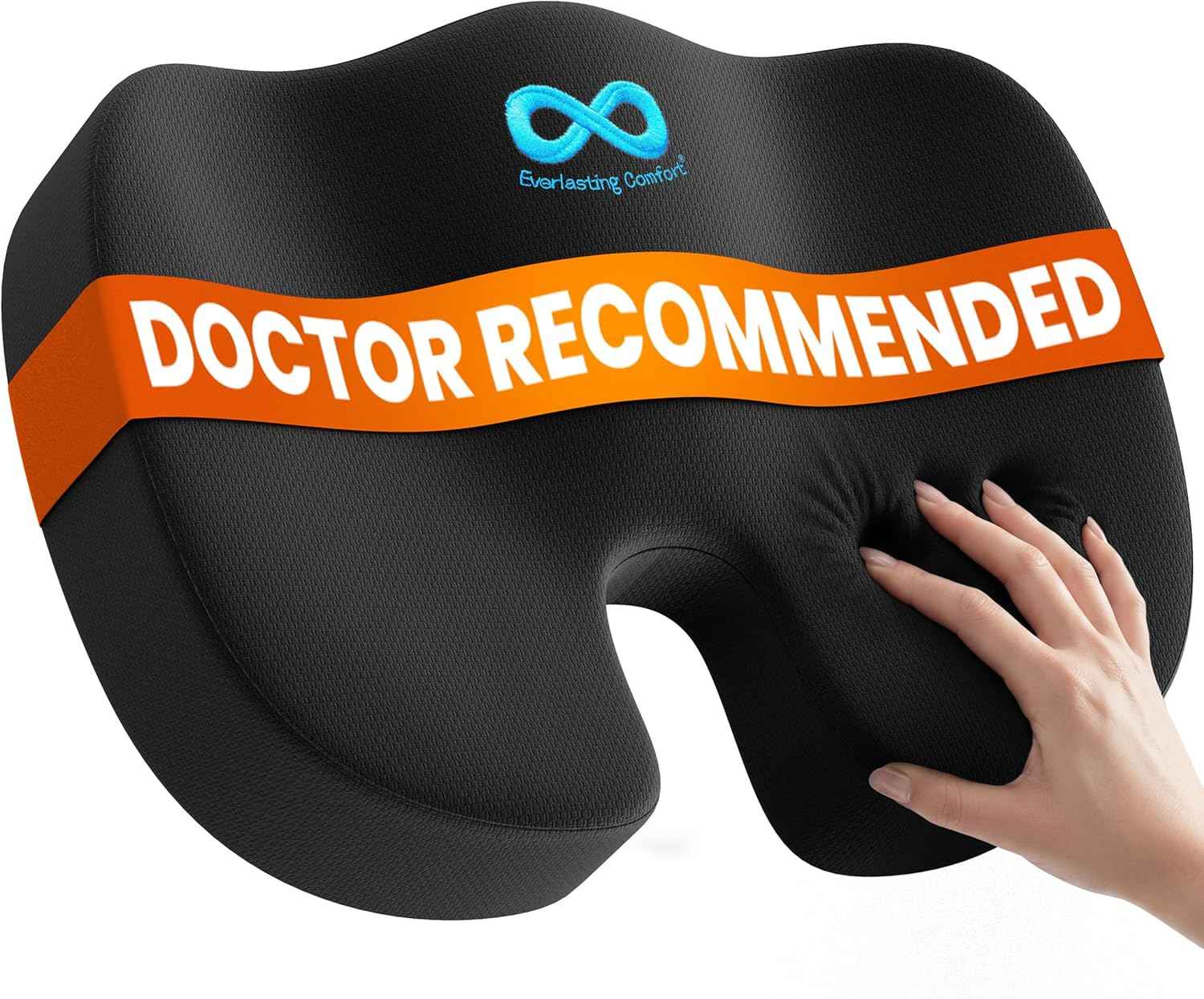 Everlasting Comfort Doctor Recommended Memory Foam Seat Cushion for Office Chairs & Car - Ergonomic Office Desk Accessories - Cushions for Tailbone Pain Relief, Sciatica (Black, Large)