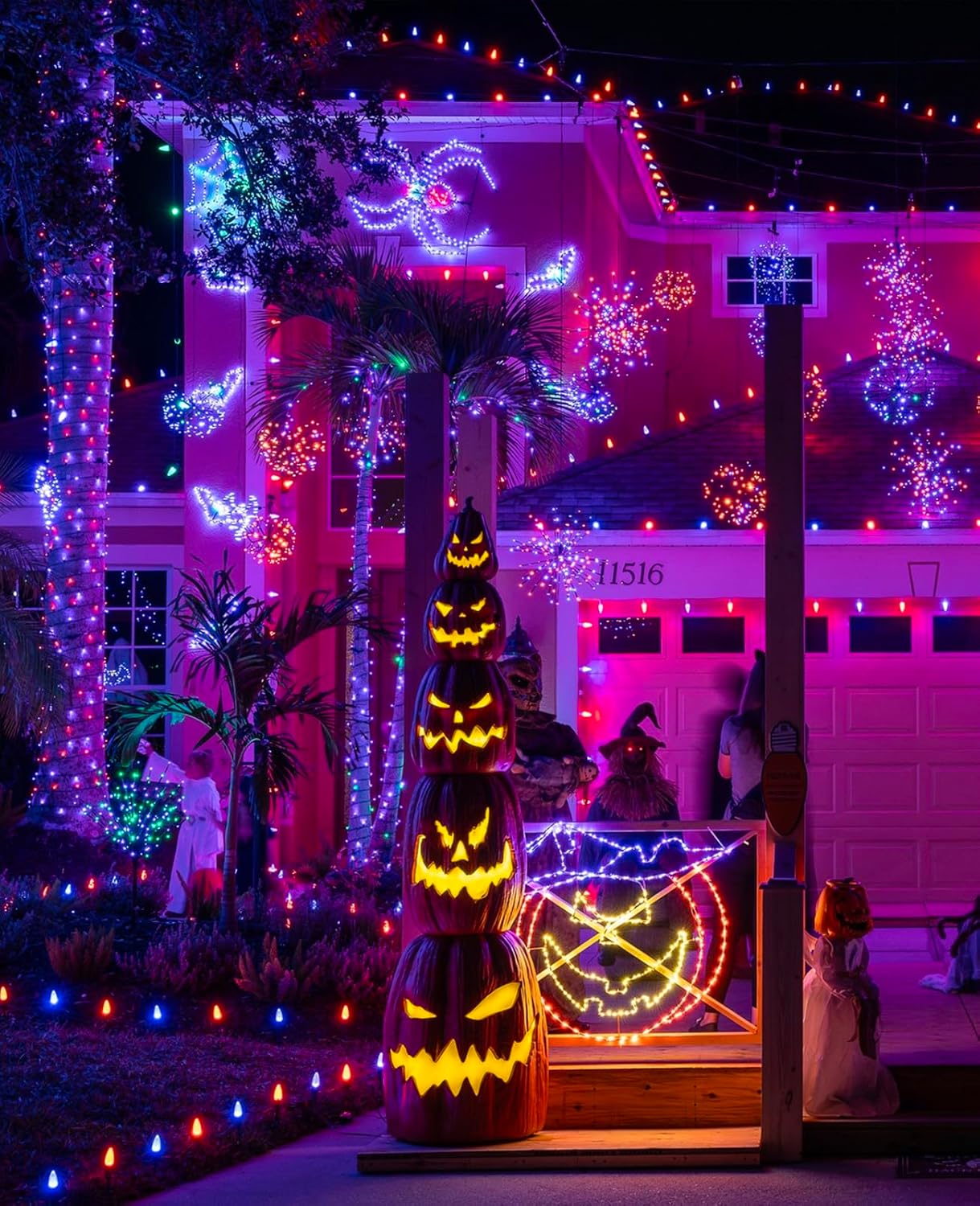 Halloween Lights Outdoor 40FT 120 LED, Green Wire String Lights for Outside Waterproof, 8 Modes Connectable Twinkle Tree Light for Indoor Bedroom Yard Party Holiday Decorations, Purple Orange