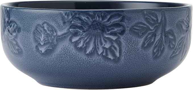 Paltzgraff Garden Elegance 12 Piece Floral Stoneware Dinnerware Plate Bowl Dish Set, Service for 4, Blue