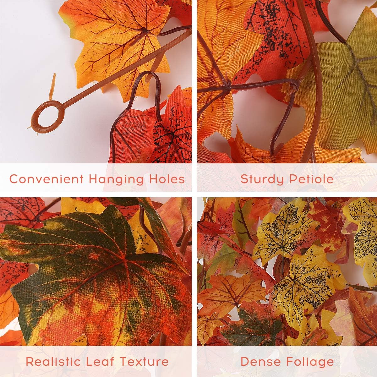 RECUTMS 2 Pack Fall Maple Garland - 5.8 FT/Pcs Autumn Hanging Fall Leave Vines for Home Garden Wedding Party Thanksgiving Dinner Fireplace Door Frame Doorway Backdrop Christmas Decor