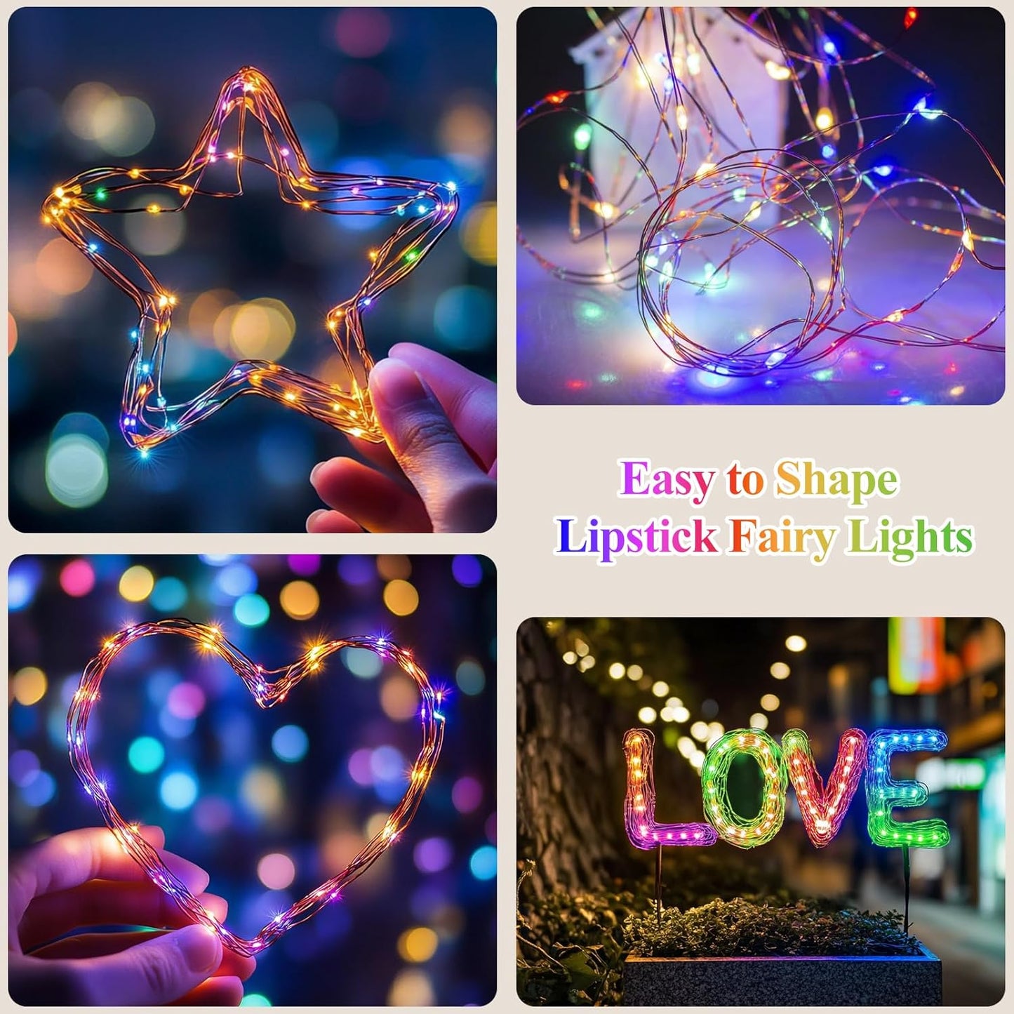 Lipstick LED Fairy Lights Battery Operated, Mini Twinkle Lights with Timer, Rechargeable String Lights for Bedroom, Christmas Decorations, Wedding, Vine, Centerpiece Table Decor (10M/33FT Multicolor)