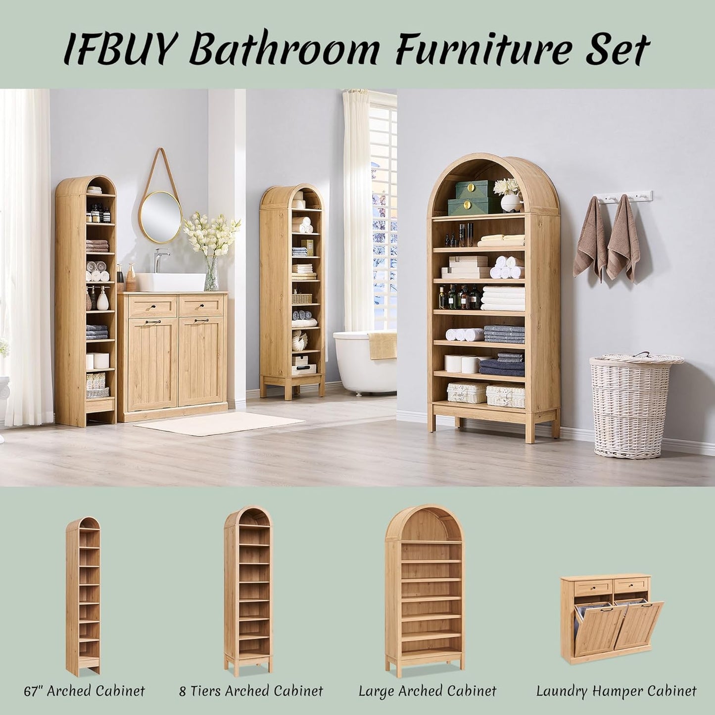 Tilt Out Laundry Hamper Cabinet, 10 Gallon Farmhouse Trash Can Cabinet with Drawer, Hidden Wood Garbage Can Bin Cabinets with Laundry Storage Basket for Bathroom, Kitchen, Natural