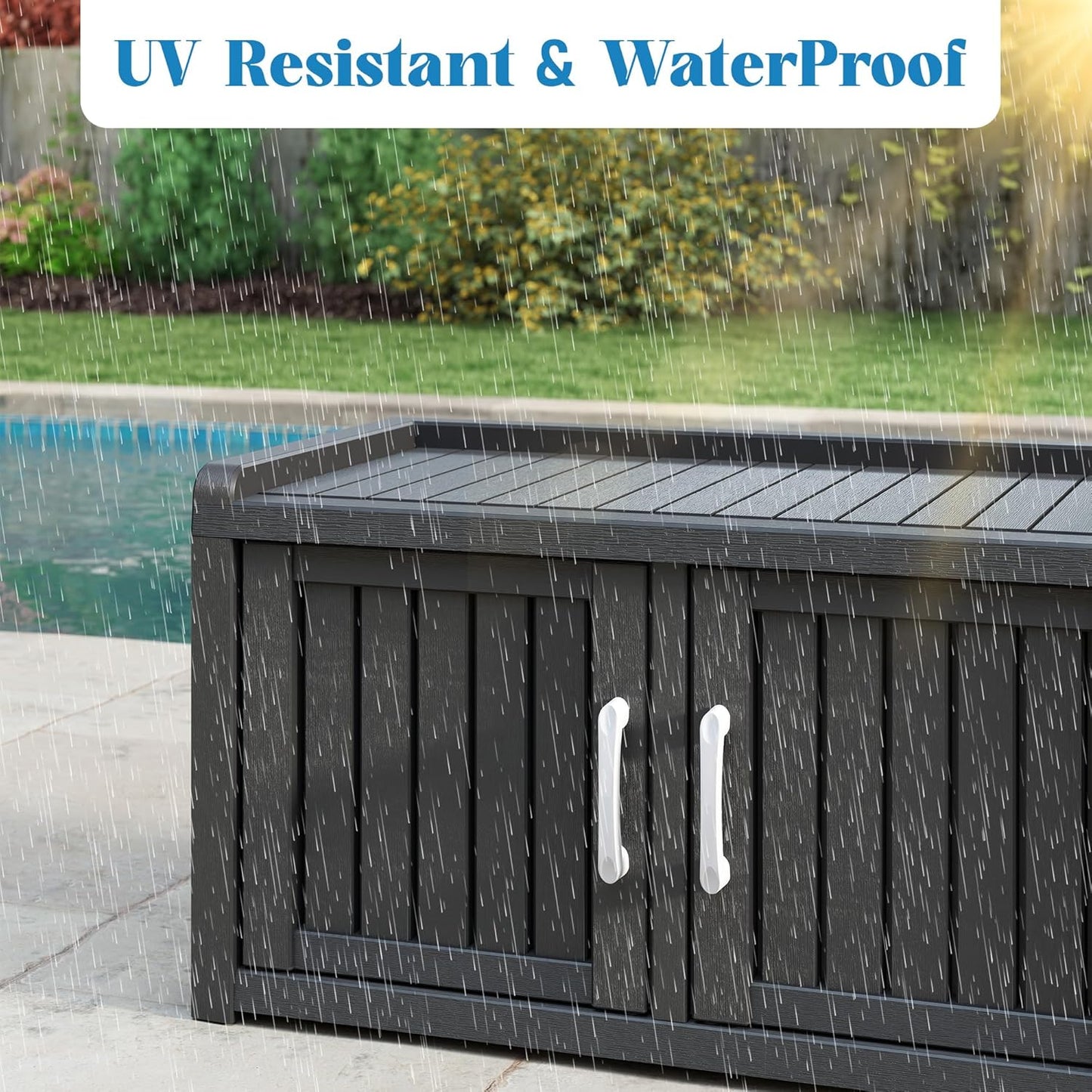 2-Tier Storage Bench, Waterproof UV-Resistant Outdoor Shoe Storage Cabinet with 2 Doors & Adjustable Shelves for Indoor Outdoor Entryway, Hallway, Living Room (Black)