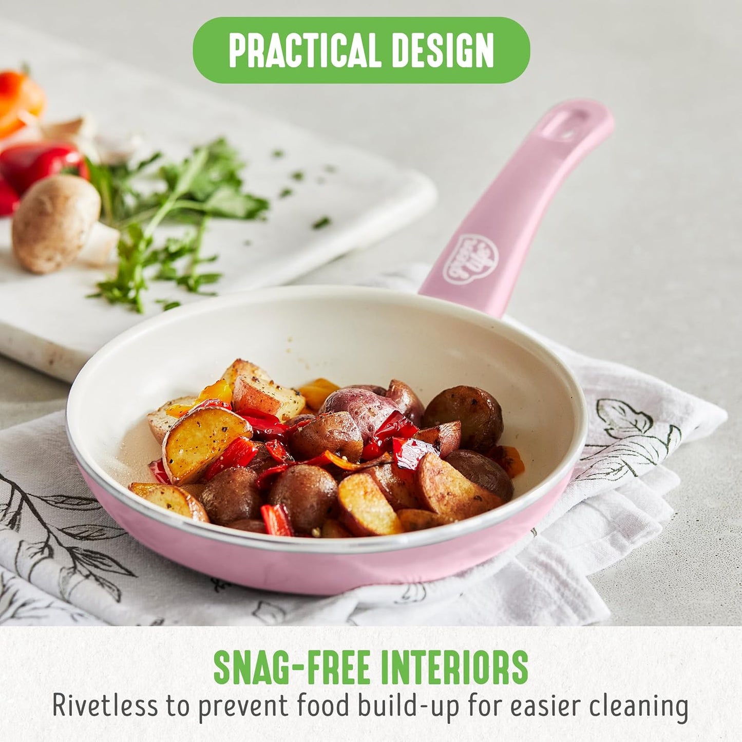 GreenLife Nonstick 8" Frying Pan Skillet, Non-Toxic PFAS-Free Ceramic Nonstick, Dishwasher & Oven Safe, Stay-Cool Handles, Wobble Free, Pink